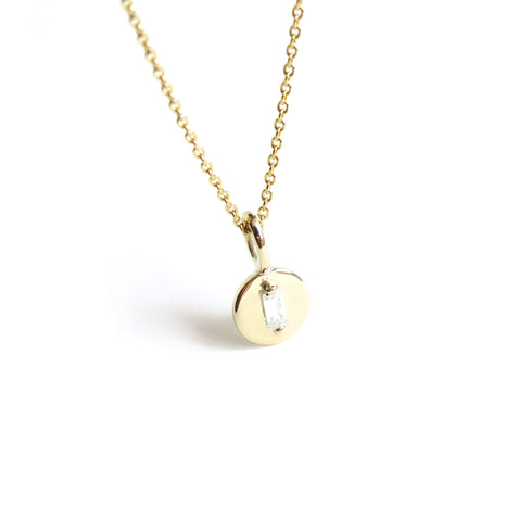 The Juno Disc Pendant ~ Lab Grown Diamond Baguette ~ Yellow Gold